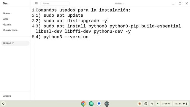 Aprendiendo los comandos del vídeo "Cómo instalar Python 3 en la Chromebook" смотреть онлайн