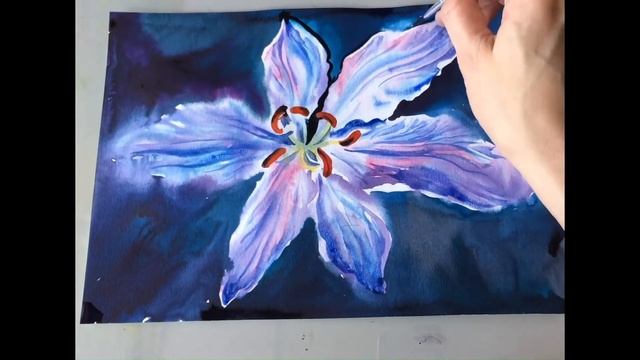Master Class. Draw a lily flower in watercolor. The video is fully sped up. смотреть онлайн
