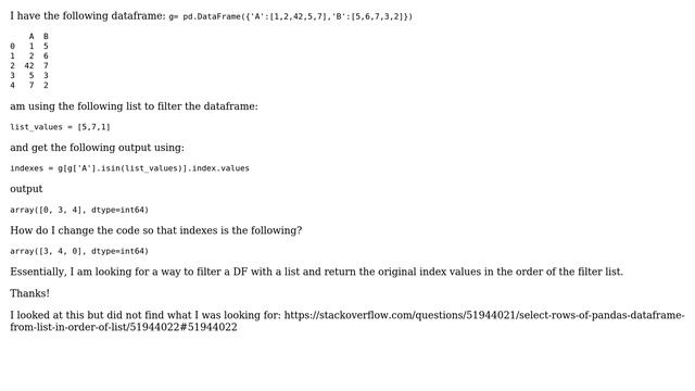How to maintain original dataframe index and keep order of input list when using isin()? смотреть онлайн