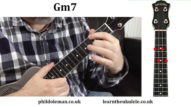 The Gm7 chord in three positions on the ukulele смотреть онлайн