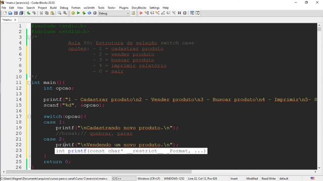 Curso de Programação C | Estrutura de seleção switch case | aula 50 смотреть онлайн
