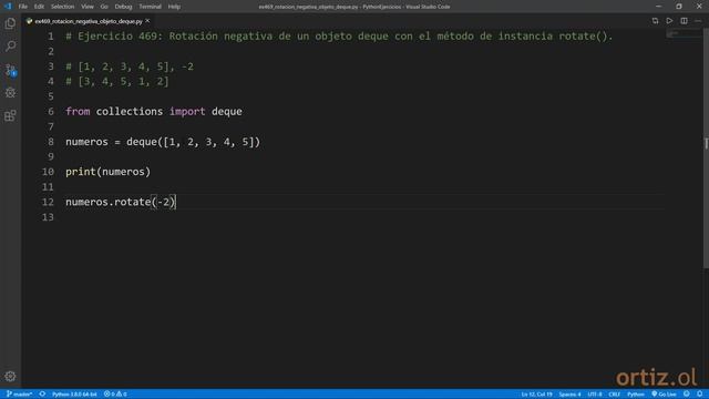 Python - Ejercicio 469: Rotación Negativa de un Objeto deque con el Método de Instancia rotate() смотреть онлайн