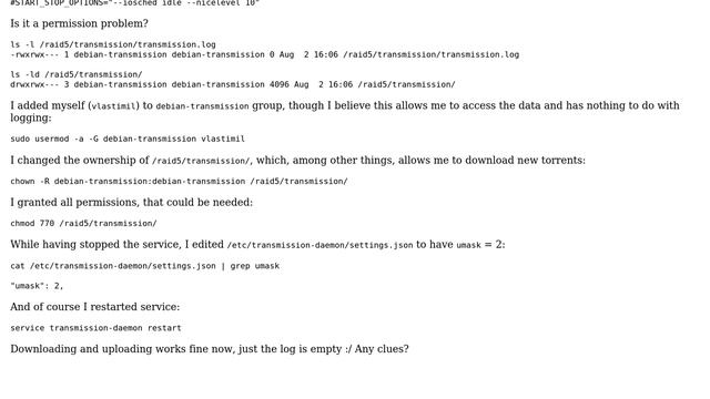 Unix & Linux: Is transmission-daemon logging set-up properly? смотреть онлайн