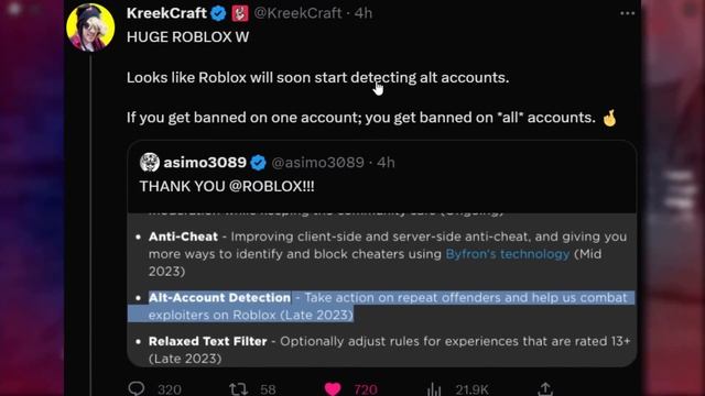 ALT ACCOUNT DETECTION BAN UPDATE!? GOOD OR BAD? (ROBLOX NEWS) смотреть онлайн