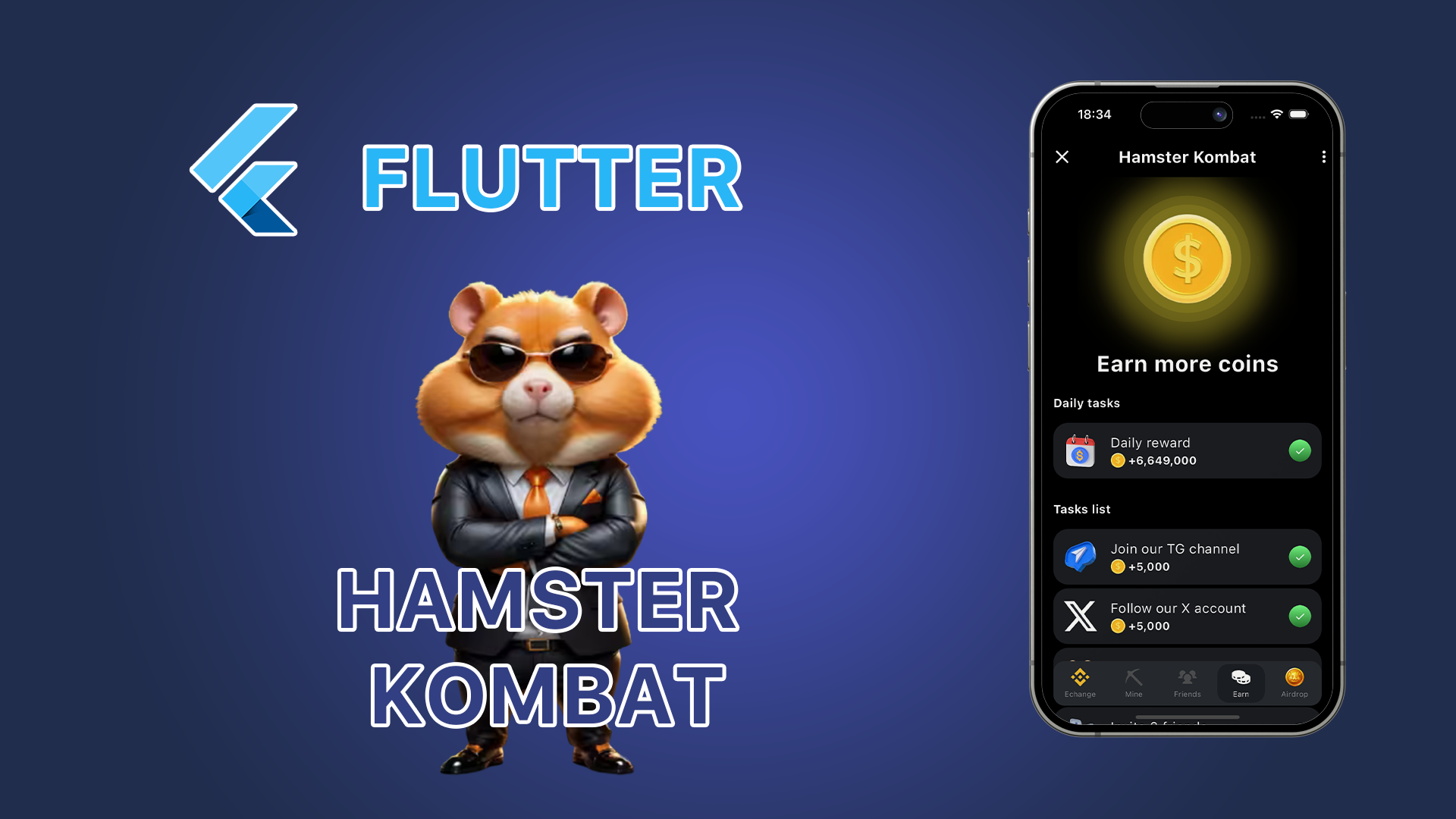 Hamster Kombat. Earn Screen. Flutter Application смотреть онлайн
