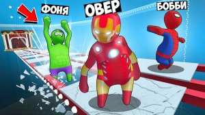 СУПЕРГЕРОИ ПРОТИВ СТЕКЛЯННОГО МОСТА СМЕРТИ! ПЛАСТИЛИНОВАЯ ИГРА В КАЛЬМАРА В HUMAN FALL FLAT