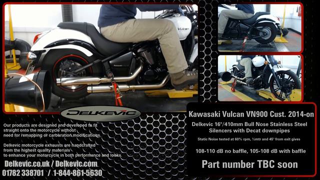 Delkevic 16"/410mm Bull-nose Stainless Steel Silencers on a Kawasaki Vulcan VN900 Custom 2014-on смотреть онлайн