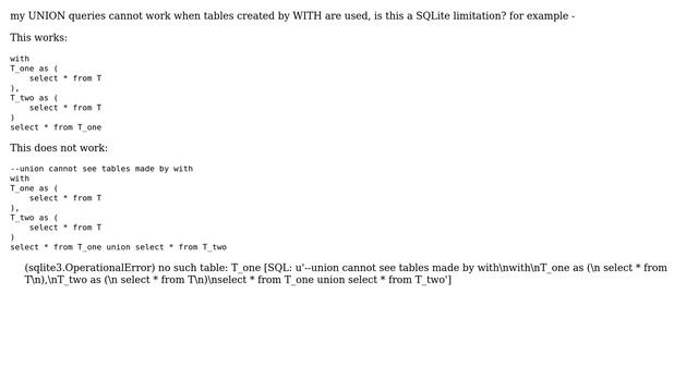 Databases: SQLite WITH + UNION issue смотреть онлайн