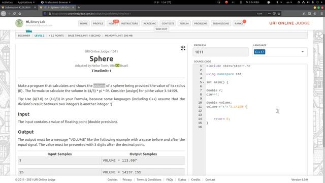 URI online judge 1011 solution (Bangla) | Sphere | URI Beginner series смотреть онлайн