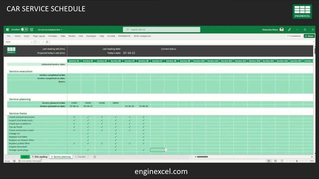Car service schedule | EnginExcel Spreadsheets смотреть онлайн