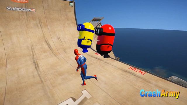 GTA 5 Gameplay Ragdolls RED SPIDERMAN VS RED MINION VS GREEN MINION (Euphoria Physics & Funny Fails смотреть онлайн
