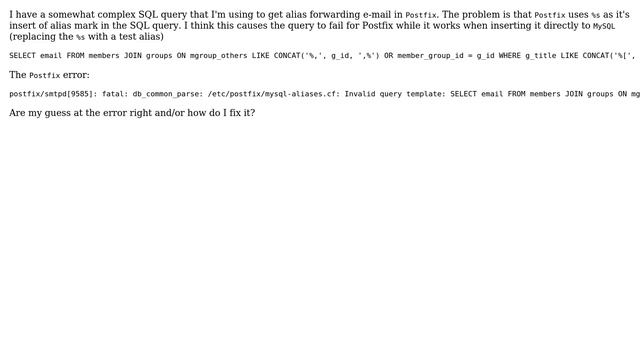 DevOps & SysAdmins: Postfix MySQL percentage error in query смотреть онлайн
