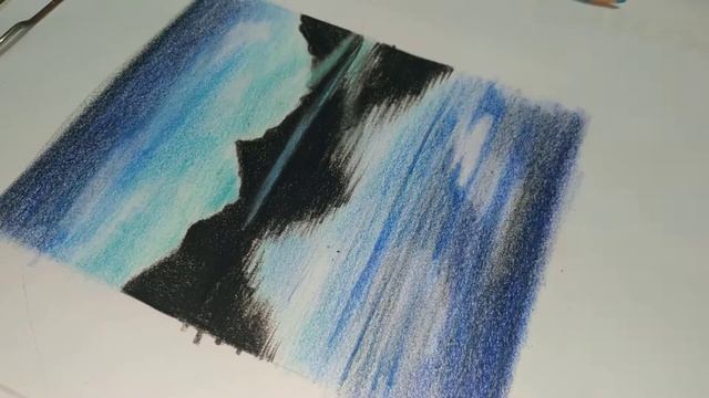 Night sky drawing colored pencil | night sky and mountain scenery | night sky painting смотреть онлайн