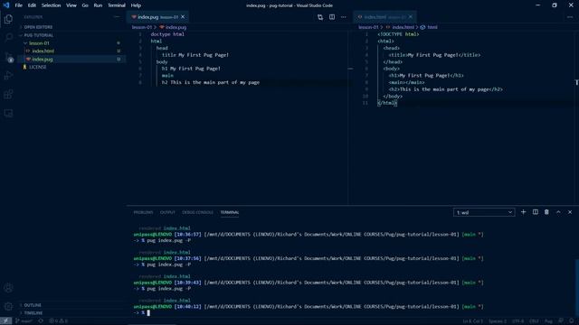 Lesson 1 - Create your first Pug file; Basic Pug syntax; Compiling to HTML смотреть онлайн