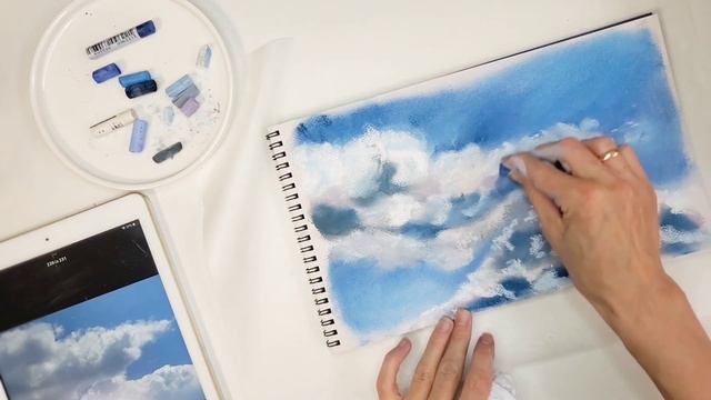 Clouds and sky in soft pastels. Хмари та небо суха пастель. Облака сухой пастелью смотреть онлайн