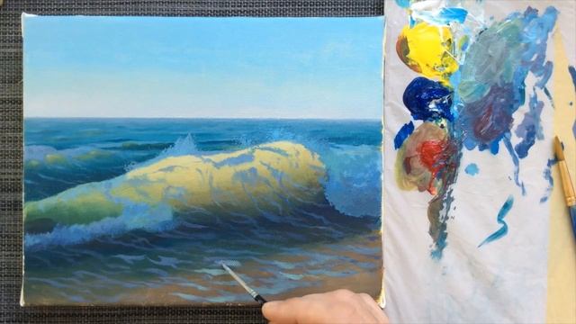 Уроки рисования. Как рисовать акриловыми красками. Рисуем морскую волну акрилом. Море. смотреть онлайн