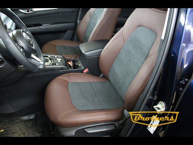 Чехлы на Mazda CX 5 II из итальянской экокожи - коричневая строчка смотреть онлайн