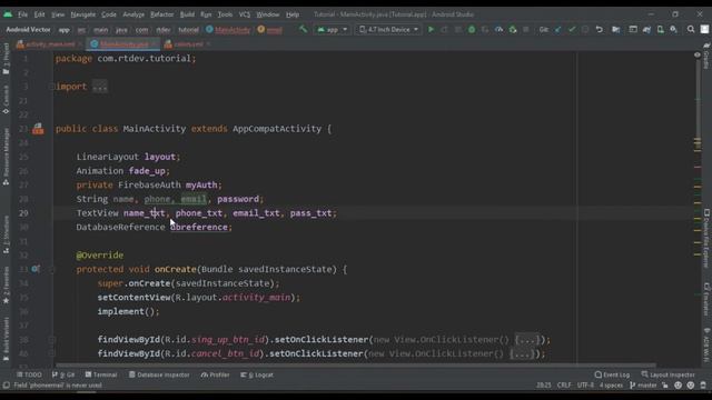 Firebase Authentication - Store User Data In Realtime Database for Android Studio PART 3 смотреть онлайн