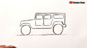 Как нарисовать машину Военный Джип с Пулемётом