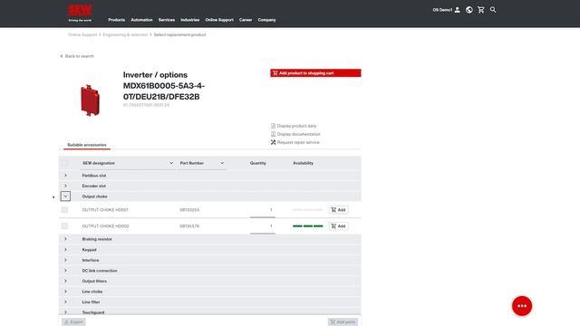 Ordering spare parts and accessories | Online Support | SEW-EURODRIVE смотреть онлайн