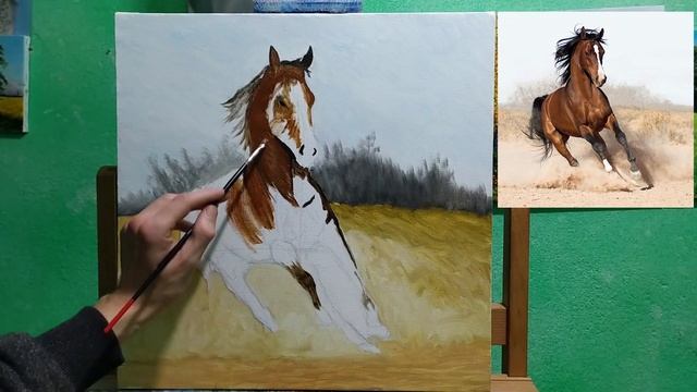 Пишем лошадь маслом|как писать коня и пыль|how To Draw A Horse|Oil Painting Time Lapse#как рисовать