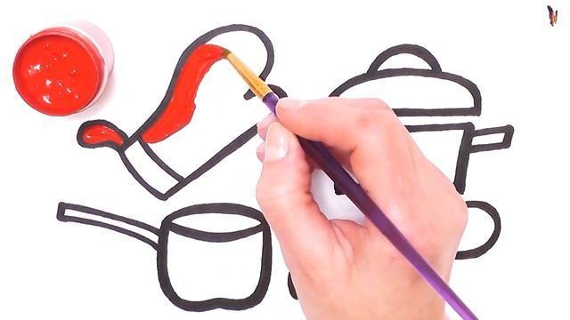 Как нарисовать ПОСУДУ / мультик раскраска КУХОННАЯ ПОСУДА для детей / Раскраски Малышам смотреть онлайн