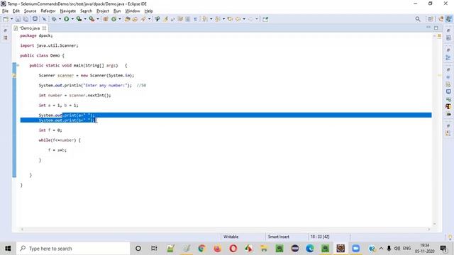 Java program to print the Fibonacci series till the inputted number смотреть онлайн