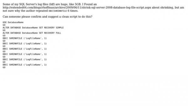 Databases: Shrinking log file (2 Solutions!!)