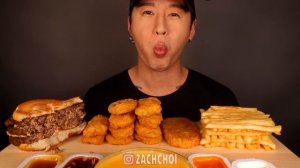ASMR MUKBANG CHEESY HASH BROWNS & CHICKEN NUGGETS & TRIPLE CHEESEBURGER (No Talking) EATING SOUNDS