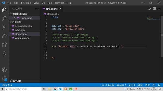 Sıfırdan İleri Seviyeye PHP Eğitimi - Strings смотреть онлайн