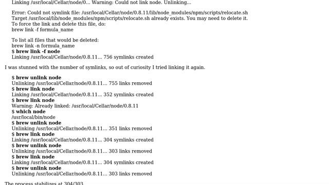 Apple: "brew link node" creates/removes different number of symlinks when repeated смотреть онлайн
