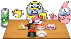SpongeBob Among Us Mukbang Animation Sushi set eating