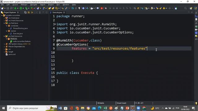 Implementando CucumberOptions na class Executa смотреть онлайн