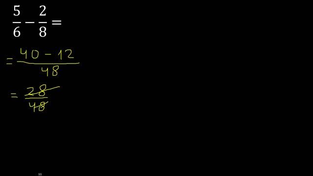 5/6 menos 2/8 , Resta de fracciones 5/6-2/8 heterogeneas , diferente denominador смотреть онлайн