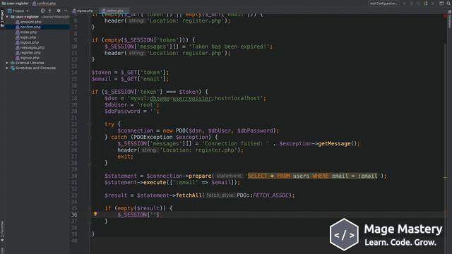 Confirming User Registration PHP & MySQL | Mage Mastery Part 11/14 смотреть онлайн