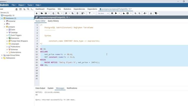 03 - PostgreSQL : PL/pgSQL Sabit(Constant) Değişken Tanımlama смотреть онлайн