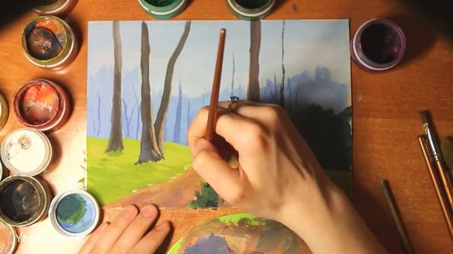 Рисуем летний пейзаж гуашью.Рисуем лес.Солнечный день. смотреть онлайн