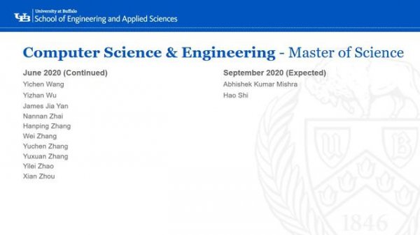 UB School of Engineering and Applied Sciences Class of 2020