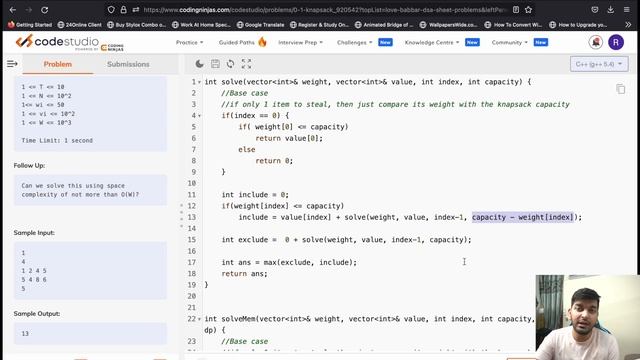 Lecture 110: 0/1 KnapSack Problem || learn 2-D DP Concept || DP Series смотреть онлайн