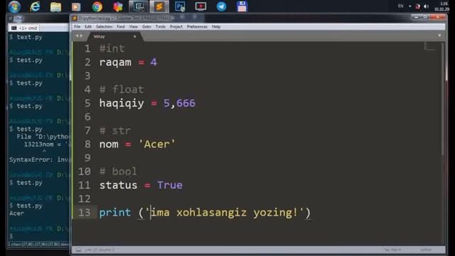 Python dasturlash tilida O'zgaruvchilar (Piton dasturlash tilini 0 dan boshlab o'rganish) смотреть онлайн