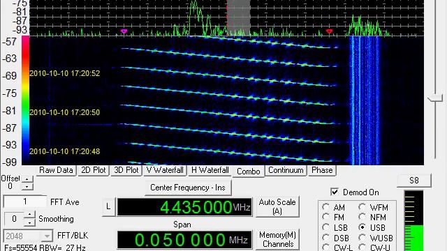 Radar, CODAR, 4435 kHz cf, Ocotober 10, 2010, 1720 UTC смотреть онлайн