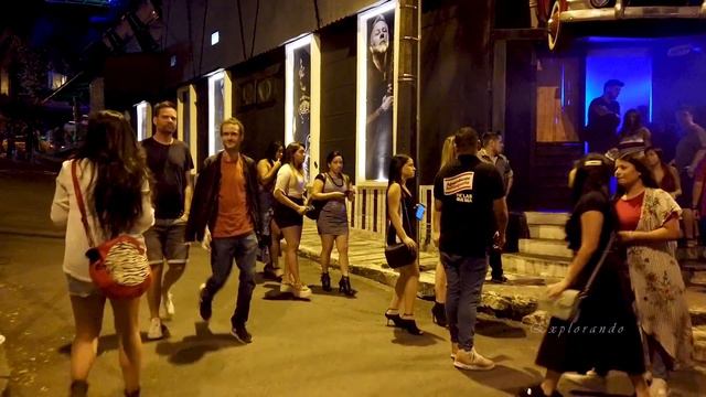 Party on the streets at night Medellin Colombia Lleras Park смотреть онлайн