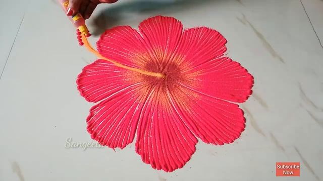 Easy Hibiscus Flower Rangoli Design by Sangeeta || Hibiscus ? flower Kolam /Muggulu Designs- смотреть онлайн