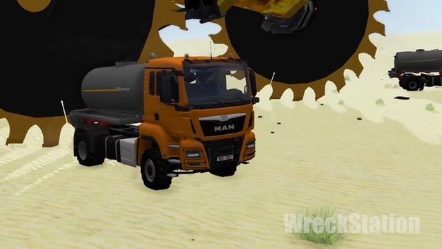 Giant Wheel Saw Monster crushes cars #2 - Beamng drive смотреть онлайн