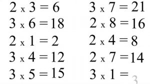 Таблица Умножения на 2 и 3 (вперемешку)