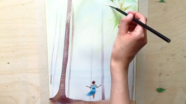 Рисую акварелью девушку на качелях смотреть онлайн
