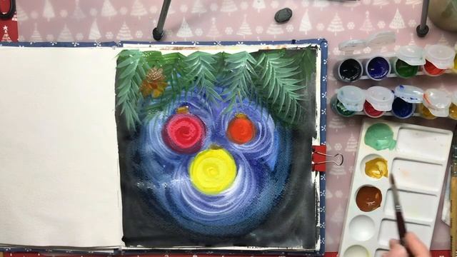 Как нарисовать Новогодние игрушки на елке Урок рисования Новый год 2021 для детей начинающих гуашью смотреть онлайн