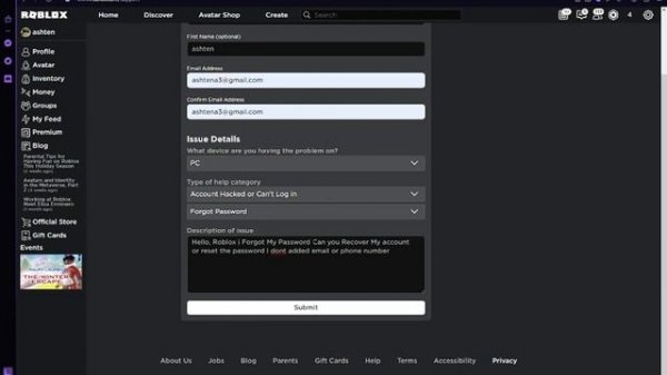 Roblox Support - How to Reset You're password Without Email or Phone