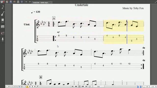 Undertale - Battle Against a True Hero by Toby Fox (ukulele tabs) смотреть онлайн