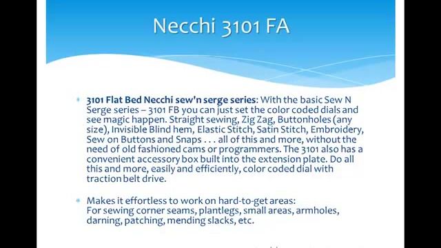 Necchi 3101 FA / Free Arm Sewing Machine смотреть онлайн